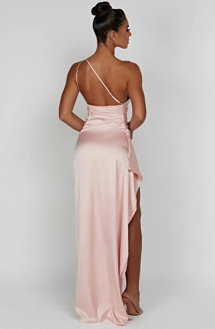 Asymmetrische Elegante Avondjurk met Hoge Split - One Shoulder Maxi Dress