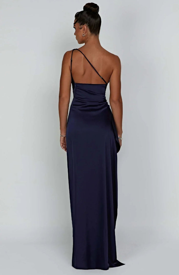 Asymmetrische Elegante Avondjurk met Hoge Split - One Shoulder Maxi Dress