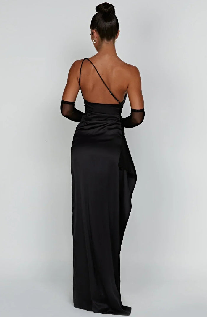 Asymmetrische Elegante Avondjurk met Hoge Split - One Shoulder Maxi Dress