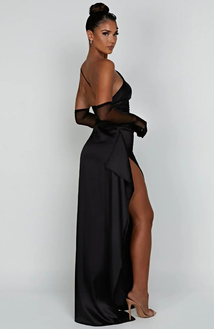 Asymmetrische Elegante Avondjurk met Hoge Split - One Shoulder Maxi Dress