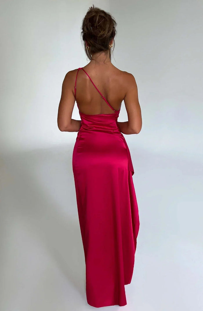 Asymmetrische Elegante Avondjurk met Hoge Split - One Shoulder Maxi Dress