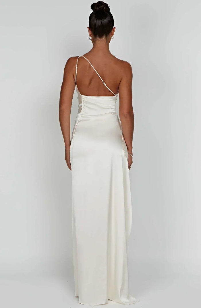 Asymmetrische Elegante Avondjurk met Hoge Split - One Shoulder Maxi Dress