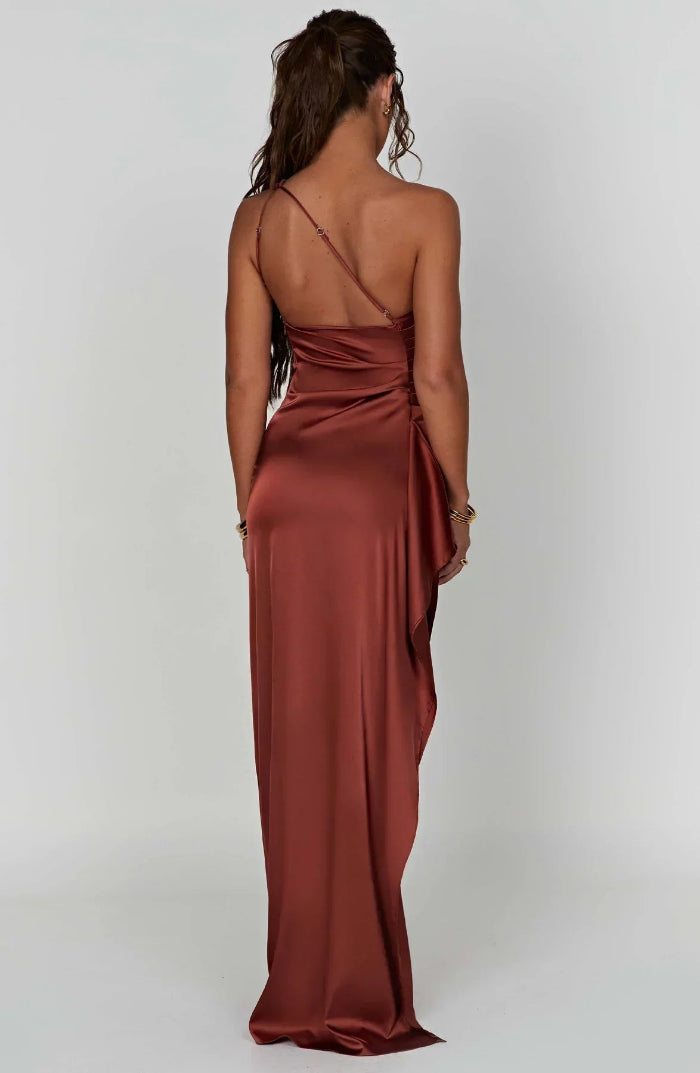 Asymmetrische Elegante Avondjurk met Hoge Split - One Shoulder Maxi Dress