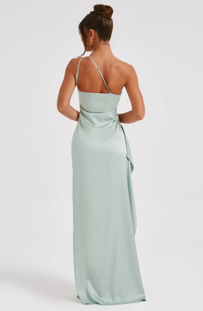 Asymmetrische Elegante Avondjurk met Hoge Split - One Shoulder Maxi Dress