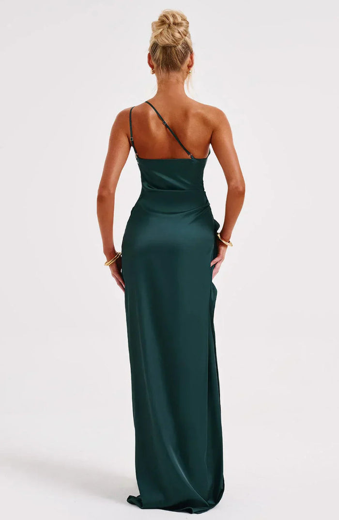 Asymmetrische Elegante Avondjurk met Hoge Split - One Shoulder Maxi Dress