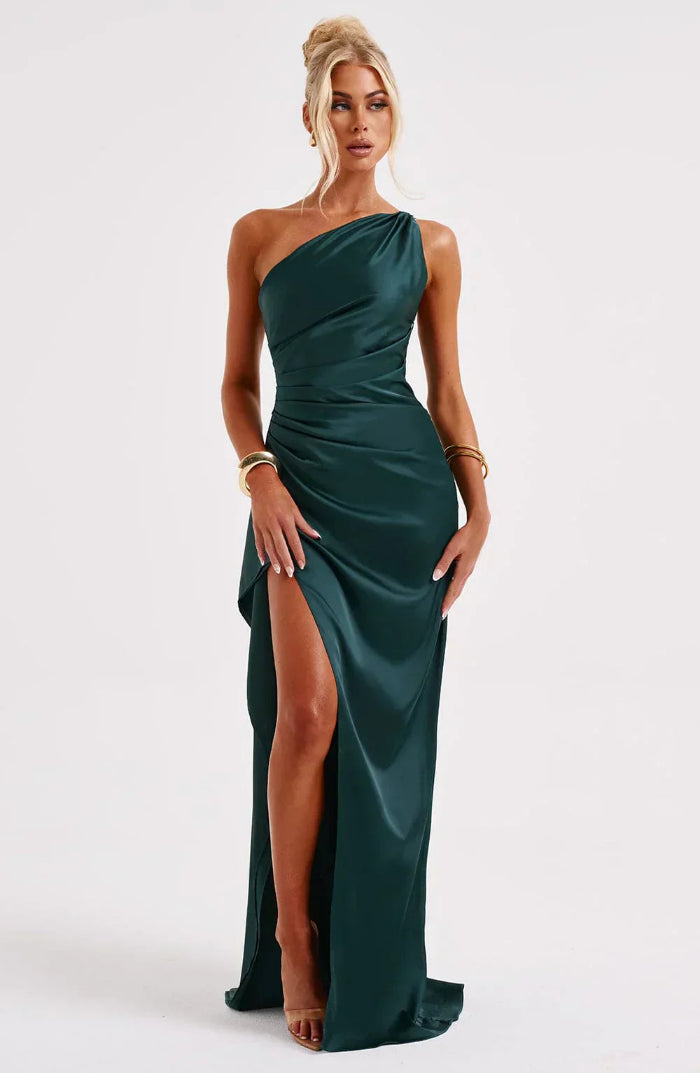 Asymmetrische Elegante Avondjurk met Hoge Split - One Shoulder Maxi Dress