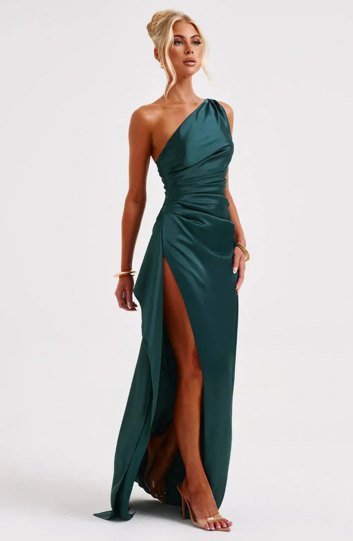 Asymmetrische Elegante Avondjurk met Hoge Split - One Shoulder Maxi Dress