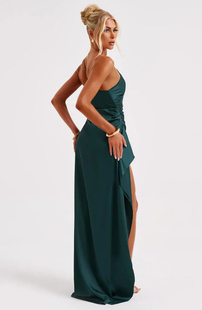 Asymmetrische Elegante Avondjurk met Hoge Split - One Shoulder Maxi Dress