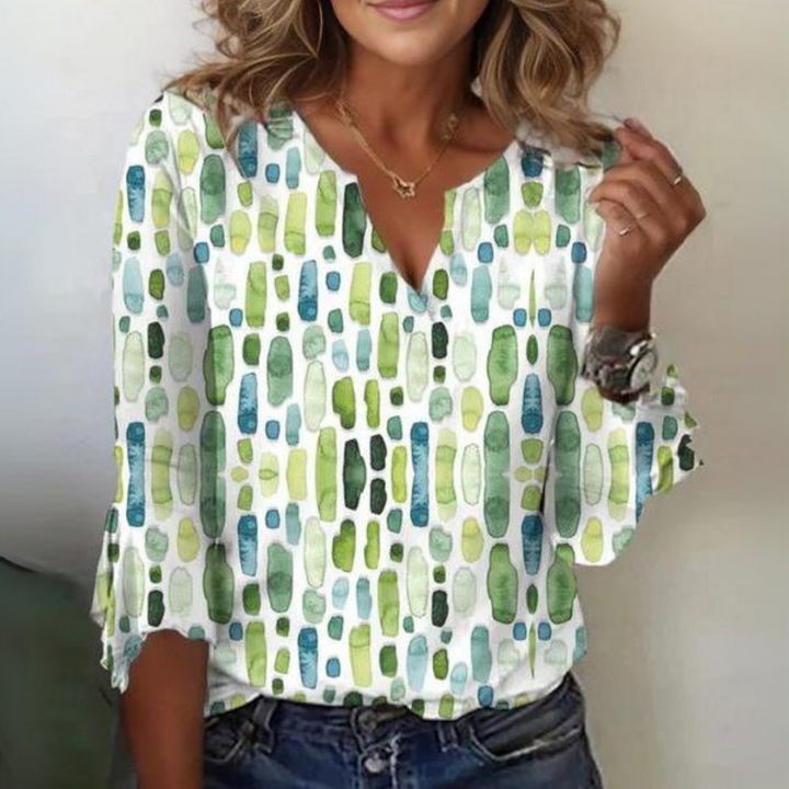 Blouse met V-hals en driekwart mouwen