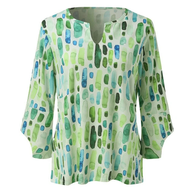 Blouse met V-hals en driekwart mouwen