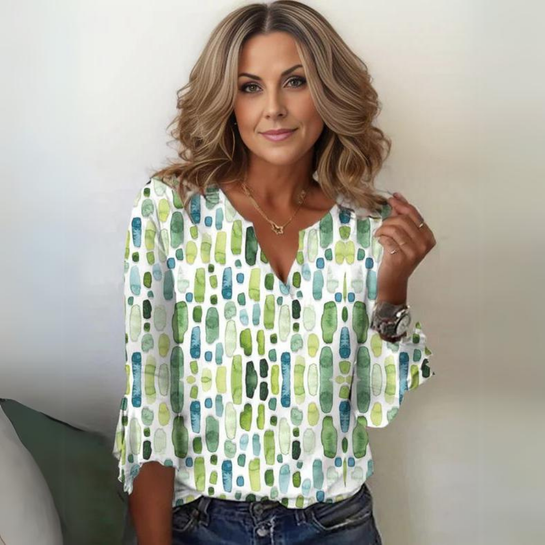 Blouse met V-hals en driekwart mouwen
