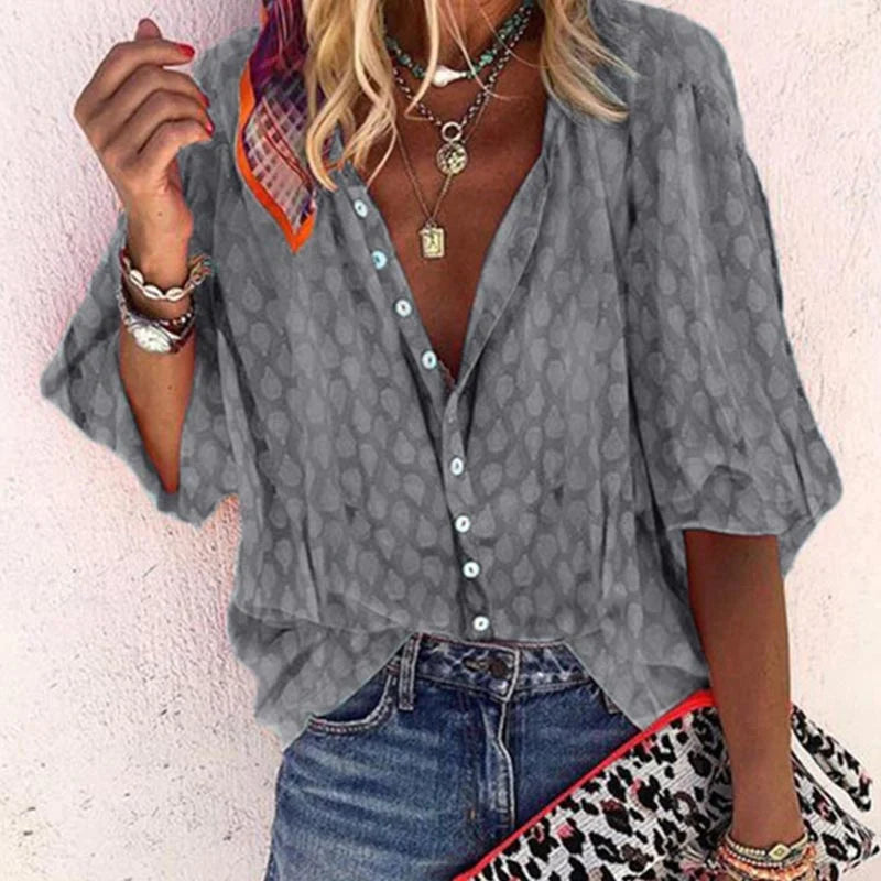 Blouse met korte mouwen en ronde hals