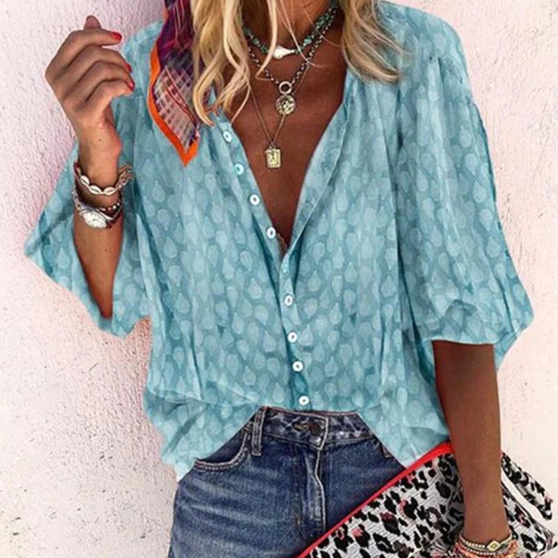 Blouse met korte mouwen en ronde hals