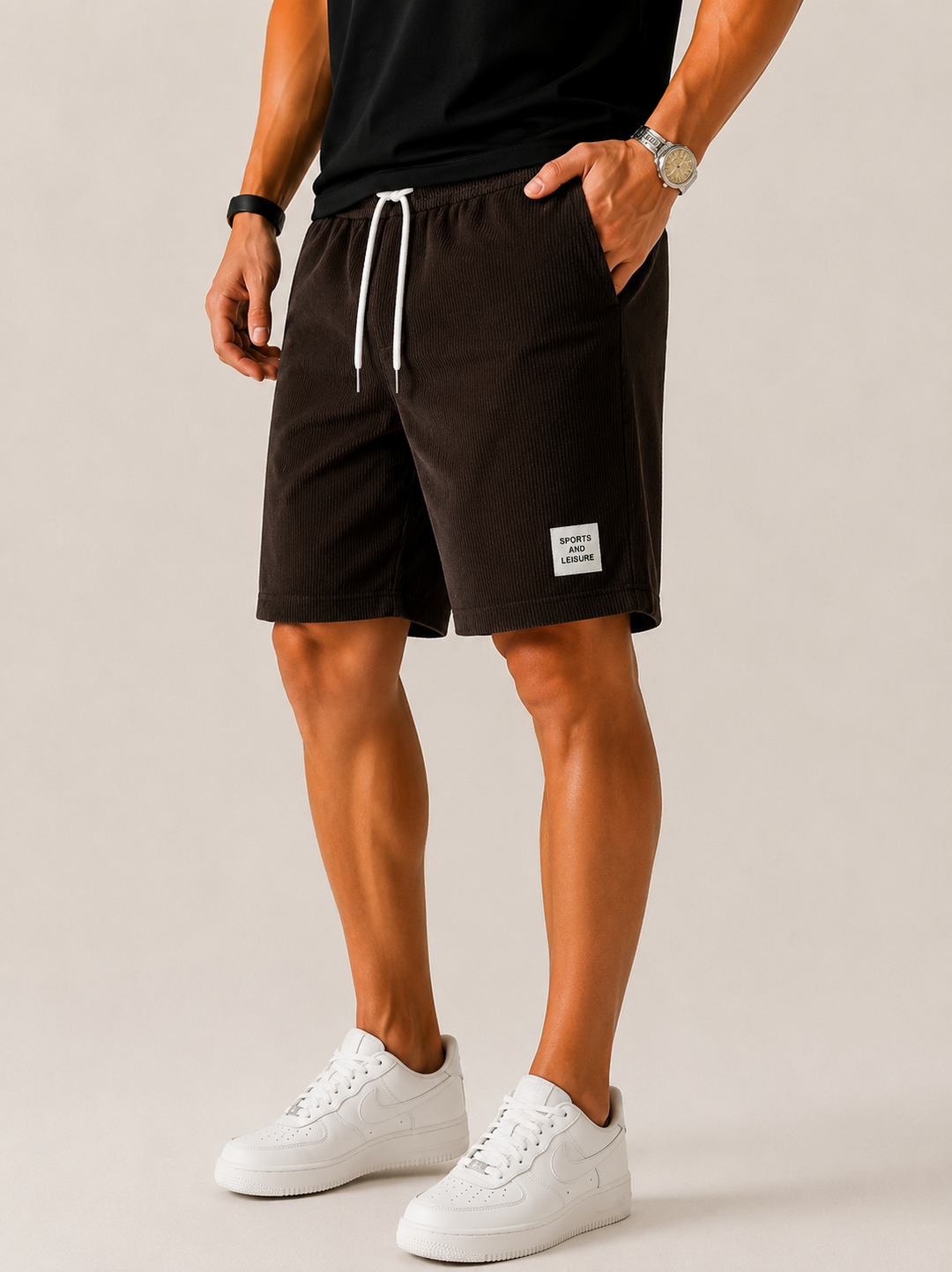 Heren Geribde Shorts - Elastische Taille