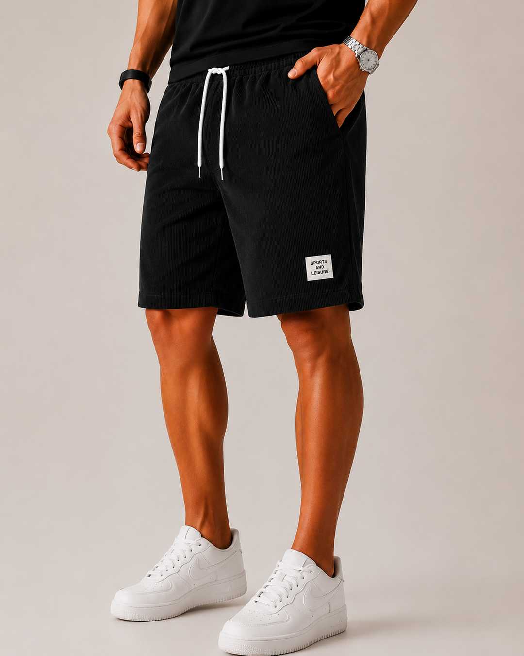 Heren Geribde Shorts - Elastische Taille