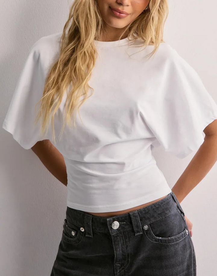 Cropped top met korte mouwen en ronde hals - Wijde armen