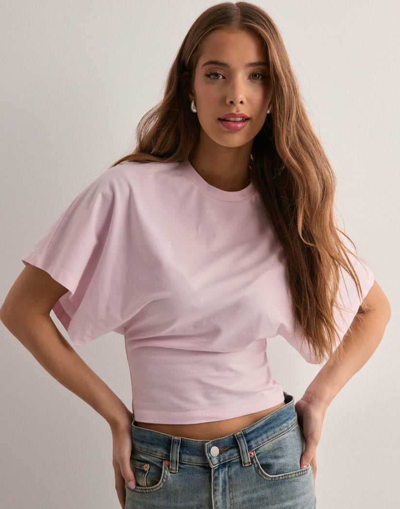 Cropped top met korte mouwen en ronde hals - Wijde armen