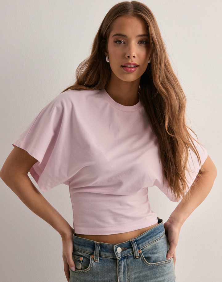 Cropped top met korte mouwen en ronde hals - Wijde armen