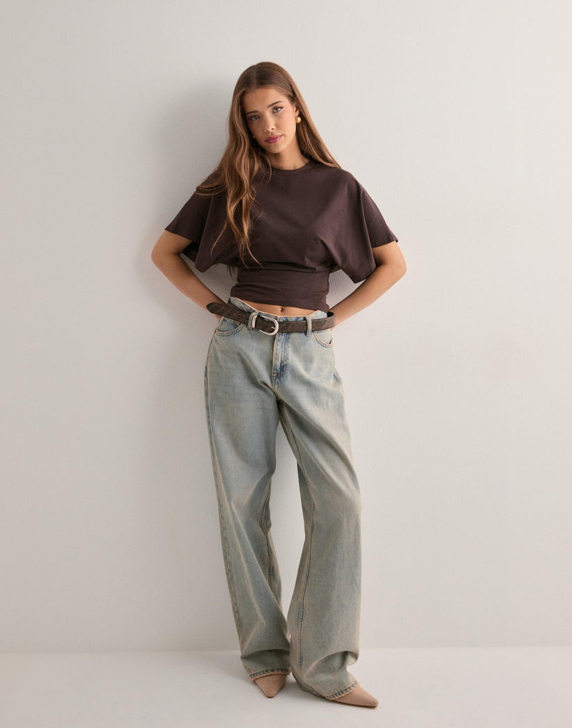 Cropped top met korte mouwen en ronde hals - Wijde armen