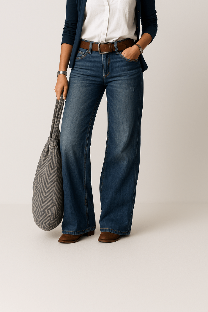 Dames Jeans met Wijde Pijpen en Hoge Taille