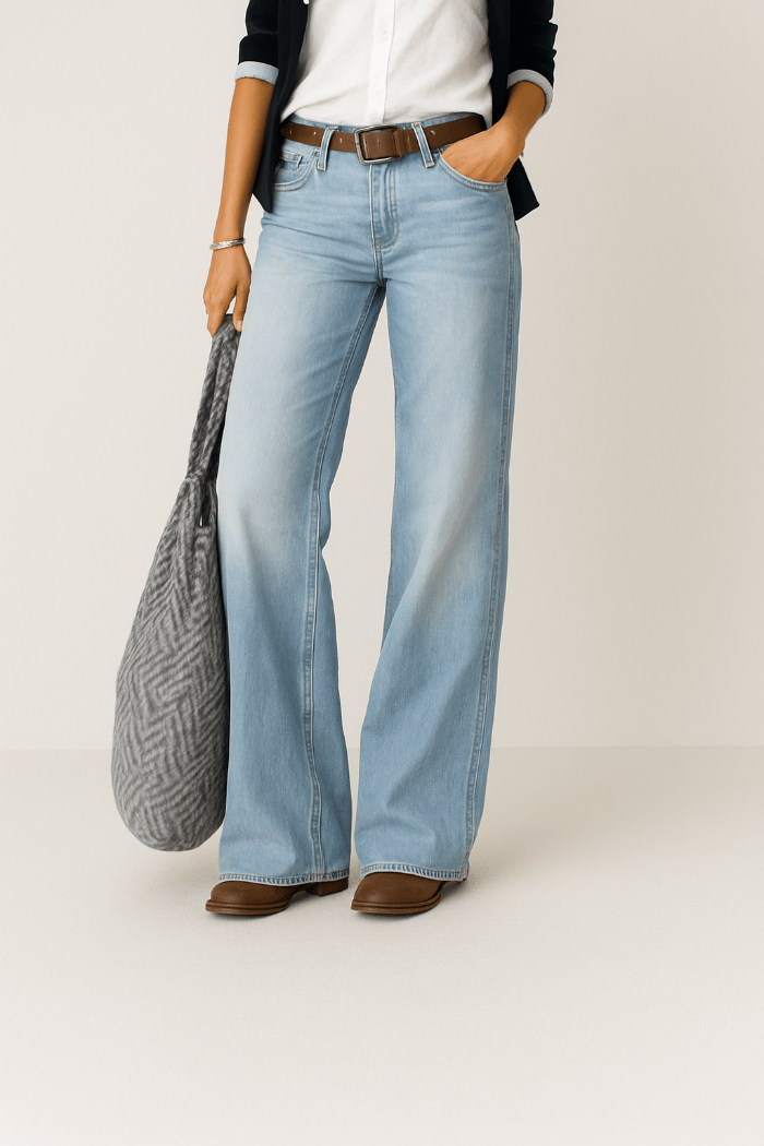 Dames Jeans met Wijde Pijpen en Hoge Taille