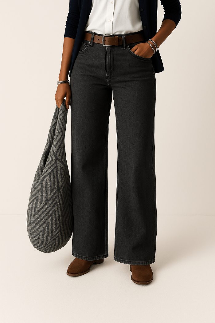 Dames Jeans met Wijde Pijpen en Hoge Taille
