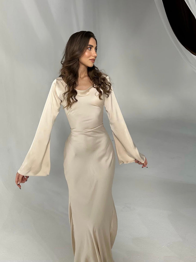 Dames Maxi Jurk met Lange Mouwen – Aansluitende Zeemeermin Silhouet Formele Jurk