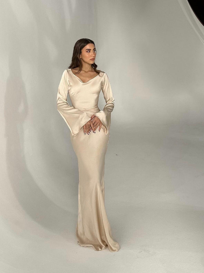 Dames Maxi Jurk met Lange Mouwen – Aansluitende Zeemeermin Silhouet Formele Jurk