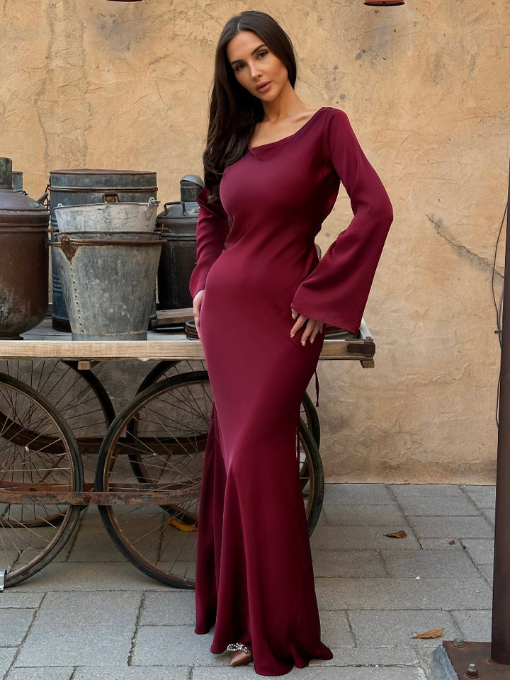 Dames Maxi Jurk met Lange Mouwen – Aansluitende Zeemeermin Silhouet Formele Jurk