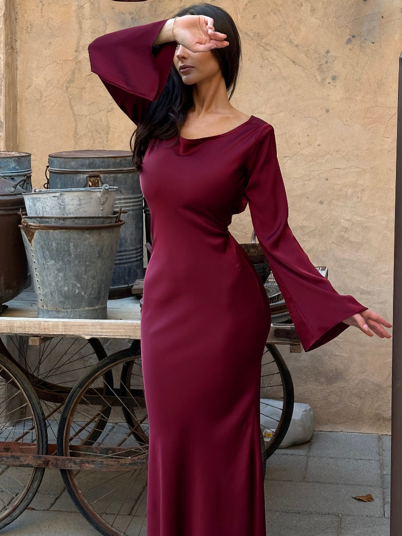 Dames Maxi Jurk met Lange Mouwen – Aansluitende Zeemeermin Silhouet Formele Jurk