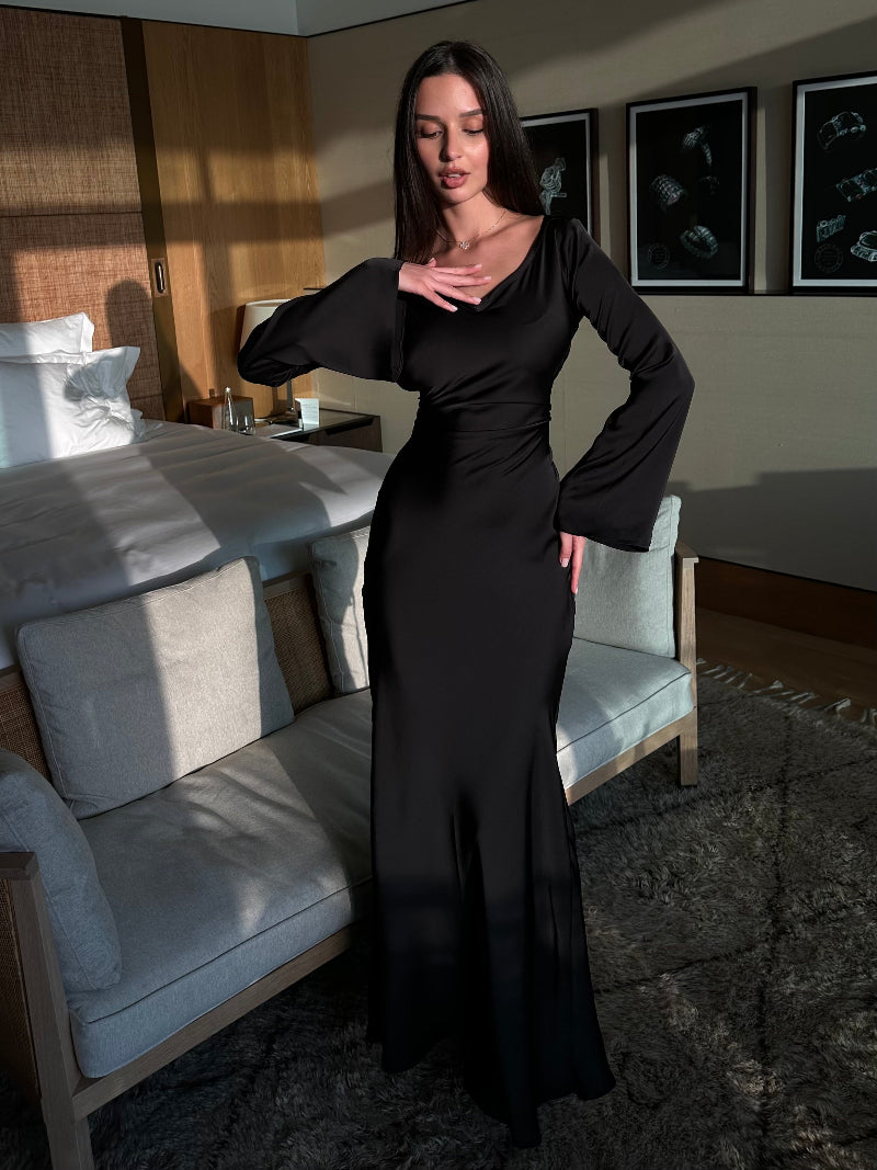 Dames Maxi Jurk met Lange Mouwen – Aansluitende Zeemeermin Silhouet Formele Jurk