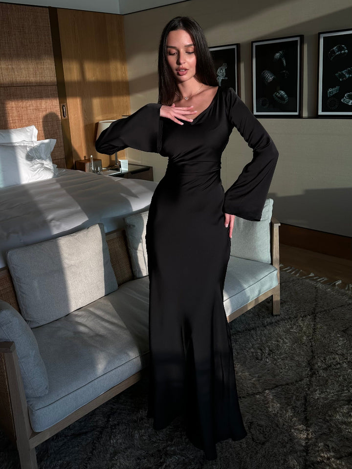 Dames Maxi Jurk met Lange Mouwen – Aansluitende Zeemeermin Silhouet Formele Jurk