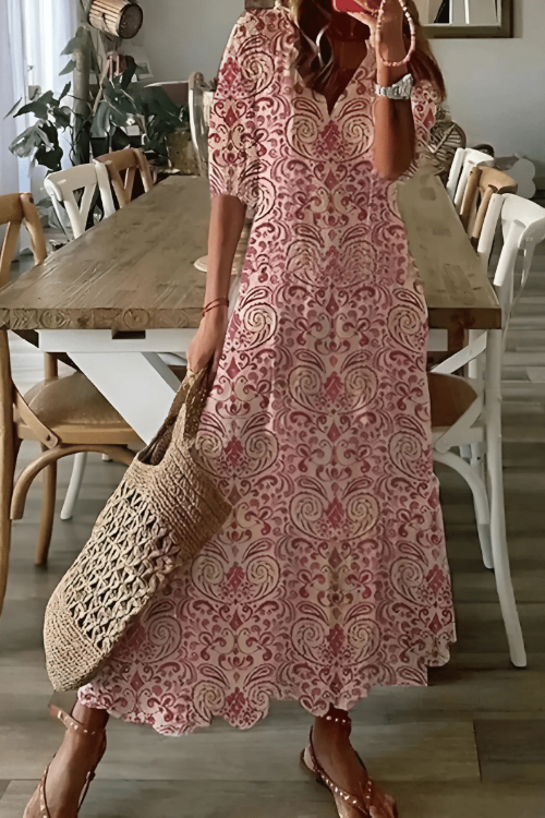 Dames Maxi Jurk met Print en V-hals