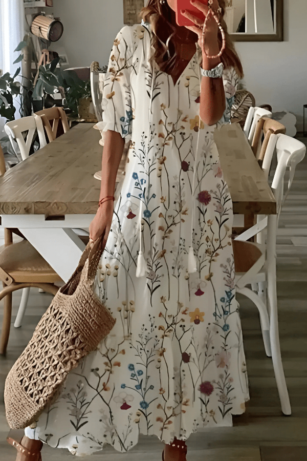 Dames Maxi Jurk met Print en V-hals