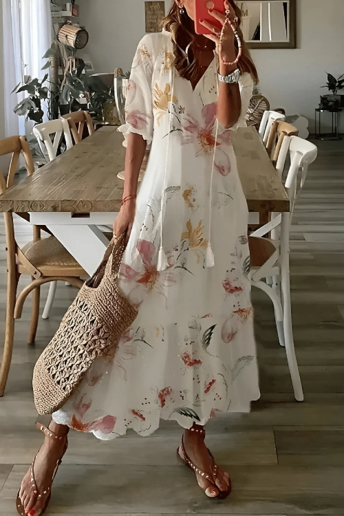 Dames Maxi Jurk met Print en V-hals