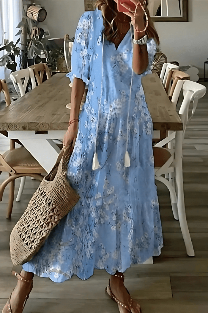 Dames Maxi Jurk met Print en V-hals
