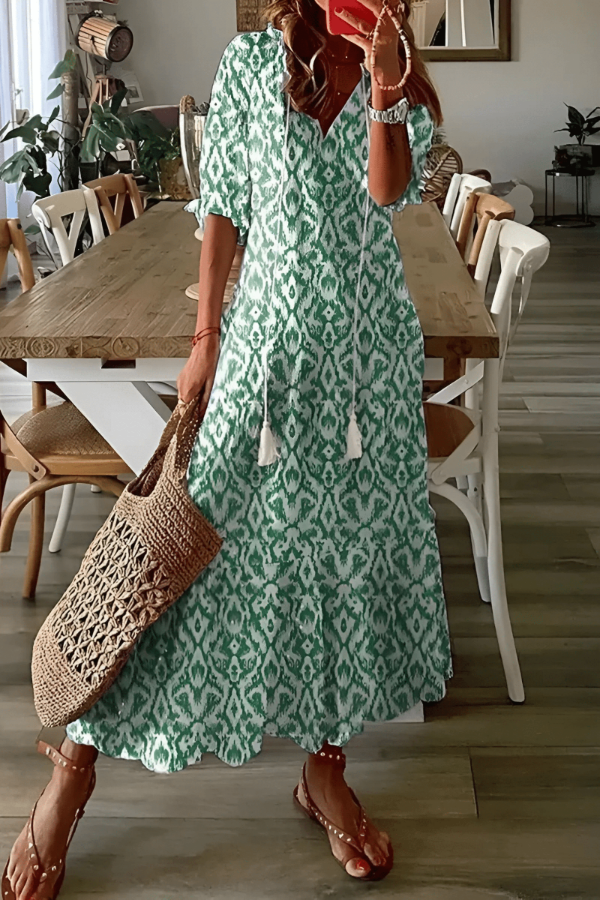 Dames Maxi Jurk met Print en V-hals