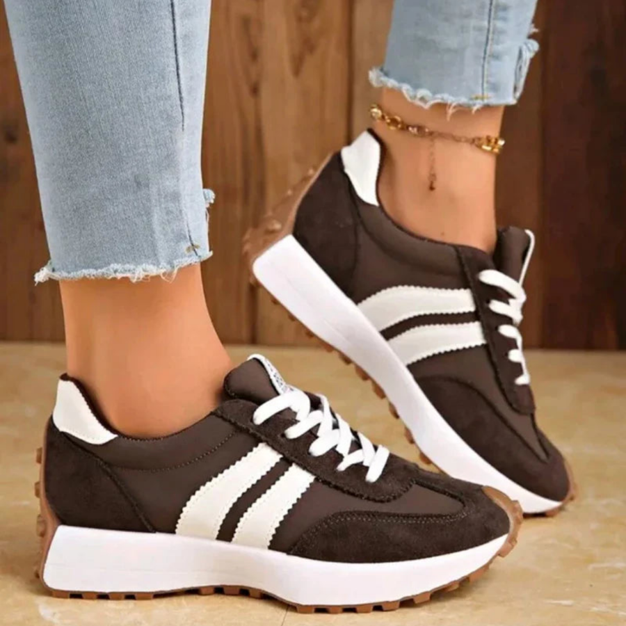 Dames Retro Runner Sneakers – Gestreepte Veterschoenen met Lage Schacht