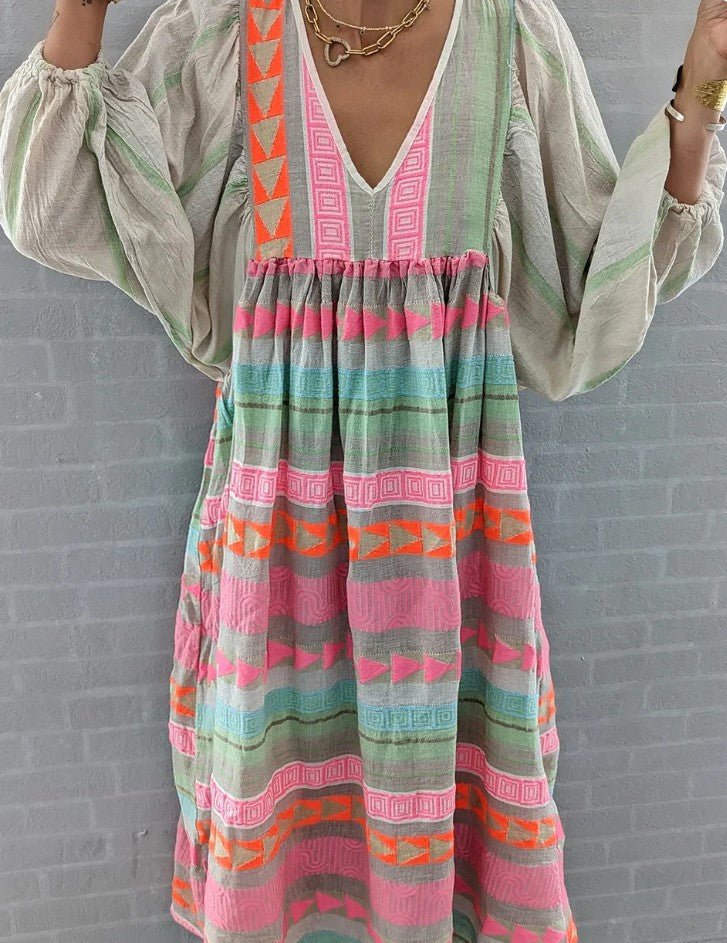 Dames Zomer Jurk met Print en V-hals - Maxi
