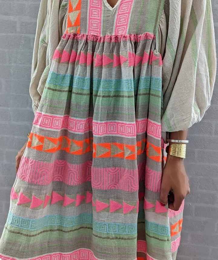 Dames Zomer Jurk met Print en V-hals - Maxi