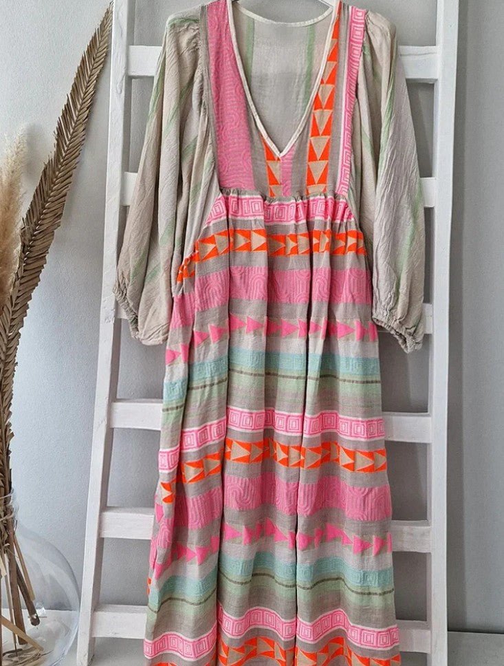 Dames Zomer Jurk met Print en V-hals - Maxi