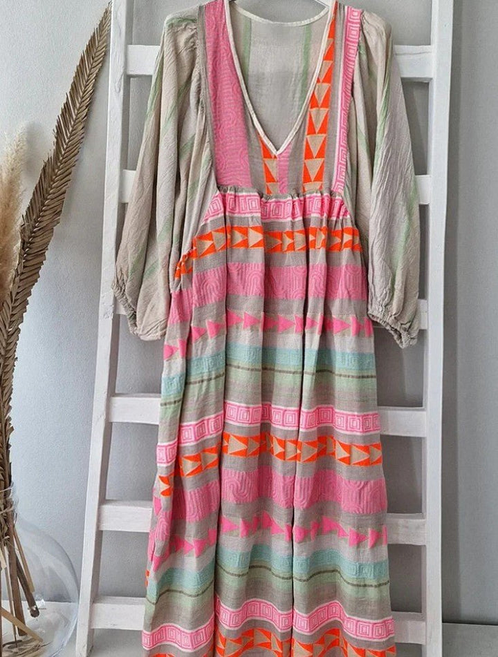 Dames Zomer Jurk met Print en V-hals - Maxi