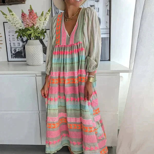 Dames Zomer Jurk met Print en V-hals - Maxi