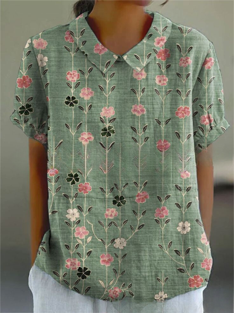 Dames blouse met bloemenprint en korte mouwen