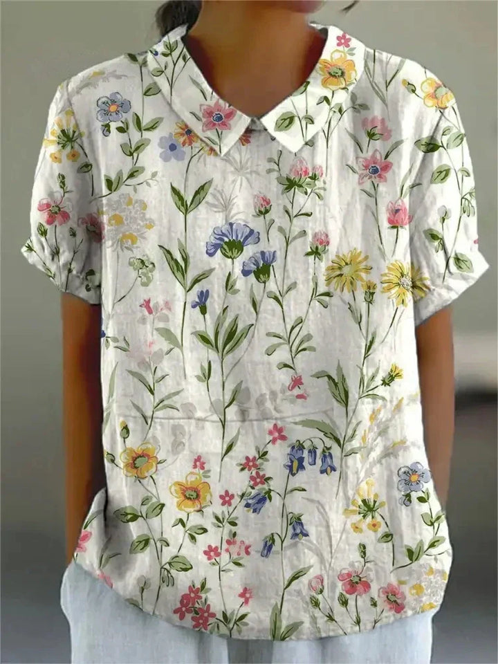 Dames blouse met bloemenprint en korte mouwen