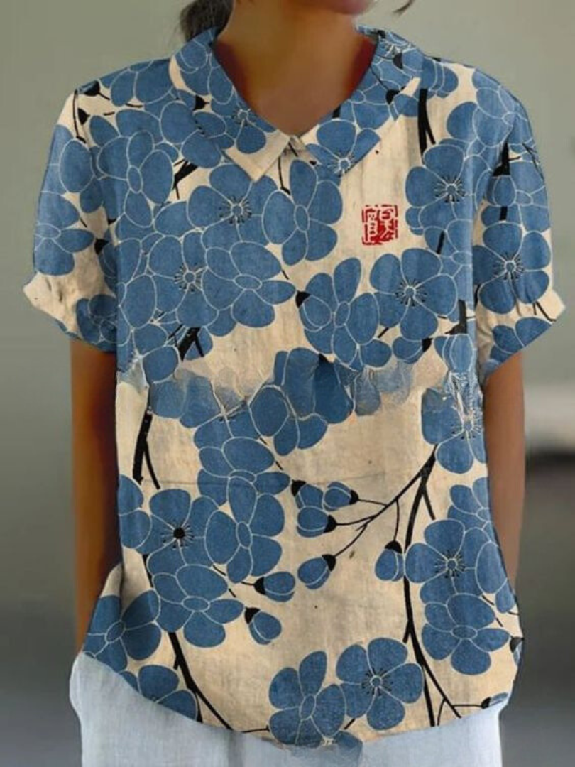 Dames blouse met bloemenprint en korte mouwen