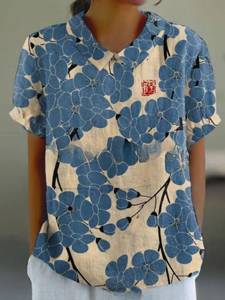 Dames blouse met bloemenprint en korte mouwen