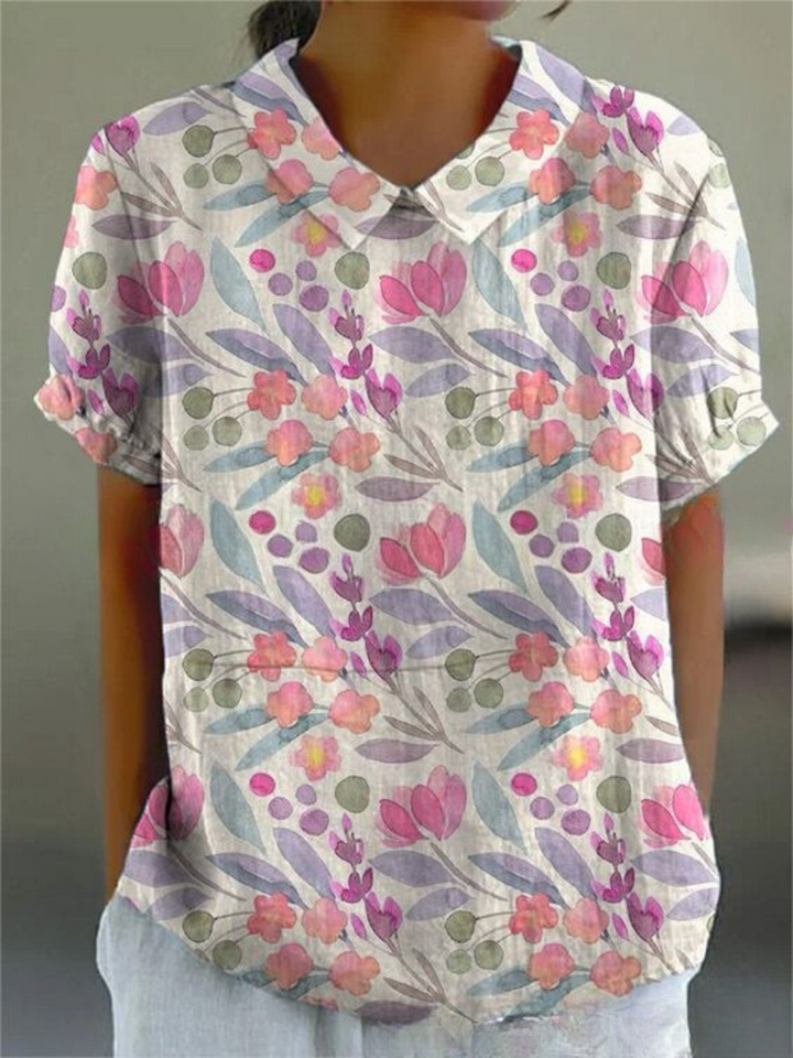 Dames blouse met bloemenprint en korte mouwen