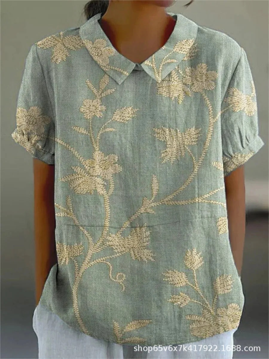 Dames blouse met bloemenprint en korte mouwen