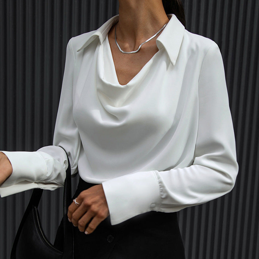 Dames Blouse - Watervalhals met Kraag en Lange Mouwen